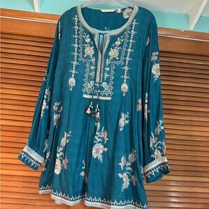 NWOT SOFT SURROUNDINGS bohemian print long sleeve blouse